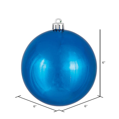 Vickerman 6" Blue Shiny Ball Ornament 4 per Bag