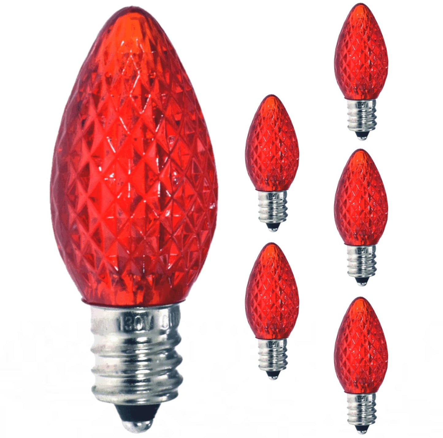 Damar- C7 LED Replacement Christmas Light Bulb Twinkle Transparent Faceted Red Color 0.96W E12 Candelabra Base 120V Pack of 6- Shatterproof String Light for Patio Holiday Party Decor Xmas Tree