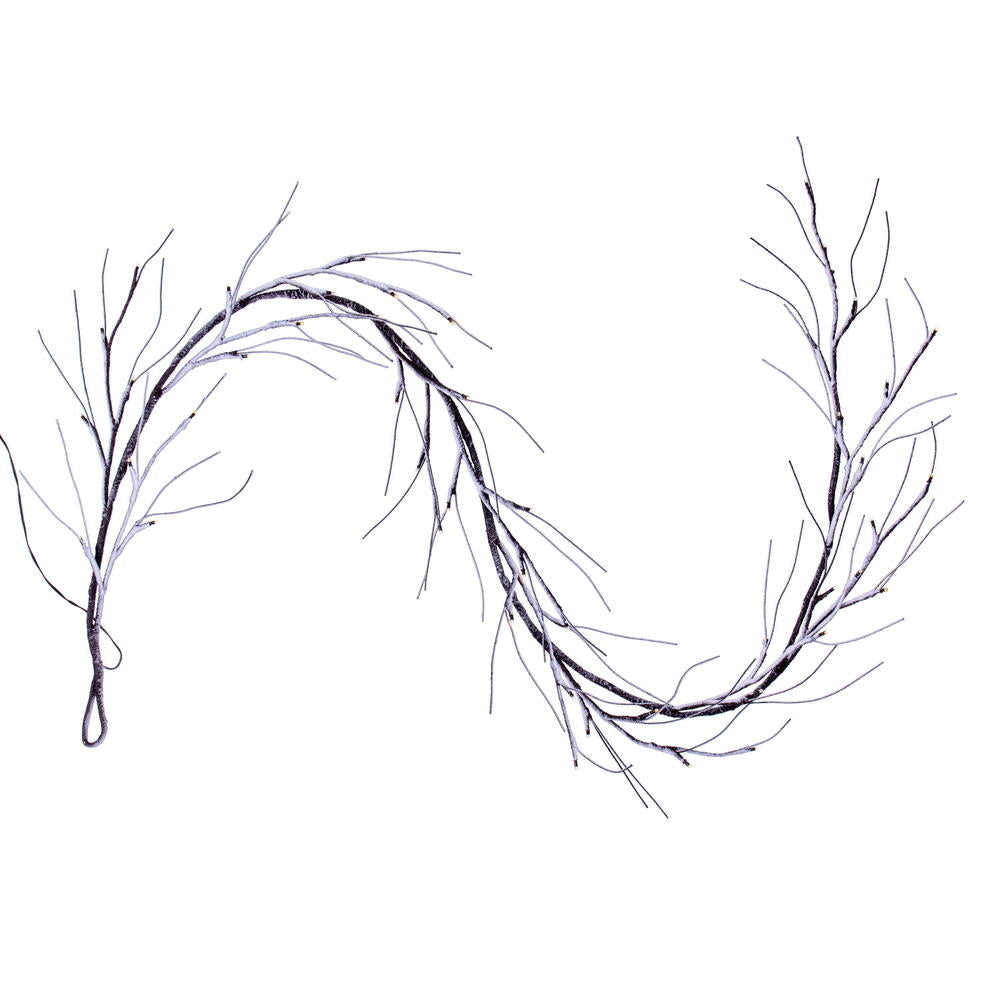 Vickerman 6' Brown Frosted Twig Garland Battery Operated Warm White 3mm Wide Angle LED lights.