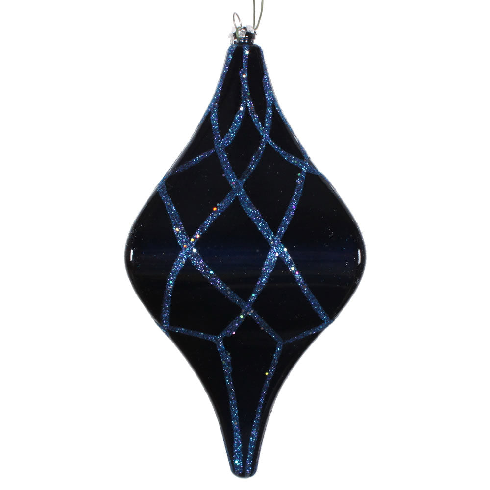 Vickerman 8" Midnight Blue Candy Glitter Net Drop Christmas Ornament