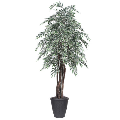 Vickerman 6' Artificial Variegated Smilax Executive Tree Gray Round Plastic Container.