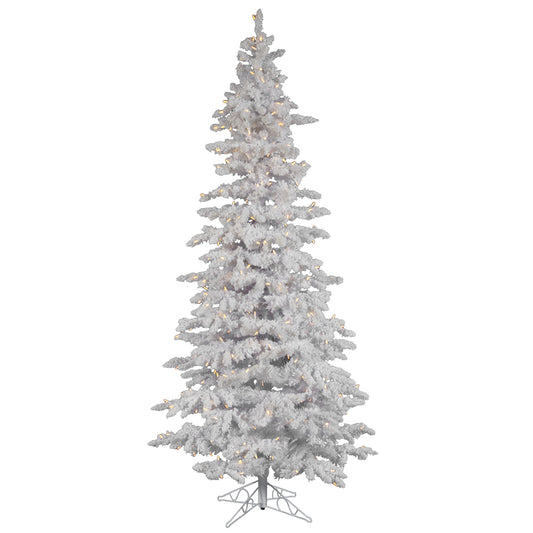 Vickerman 10' Flocked White Slim Artificial Christmas Tree Pure White LED Lights