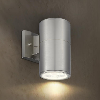 ASD Lighting BULB Round Outdoor Wall Cylinder, Up And Downlight Fixture, 120V, 6.38Wide, 50°, 60W Max, Stainless Steel Finish