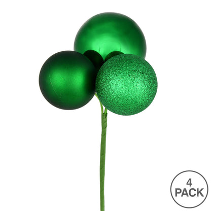 Vickerman 18" Green Ball Ornament Christmas Pick 4 per set