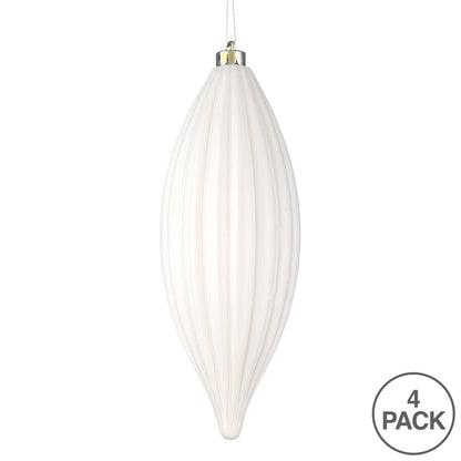 Vickerman 8" White Shiny Line Finial Ornament Pack of 4