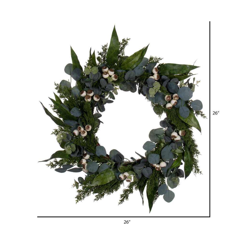 Vickerman 26" Green Artificial Eucalyptus Berry Wreath.