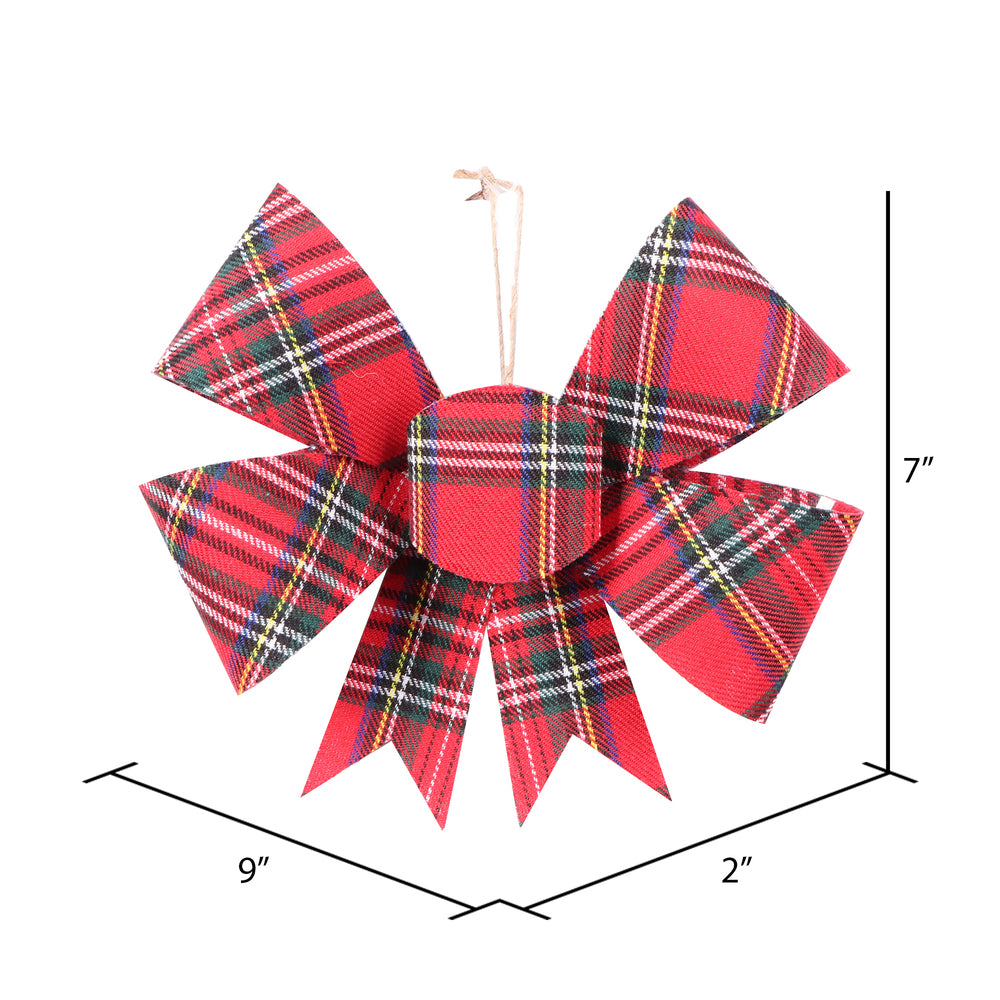 Vickerman 7" Red Plaid Bow Christmas Ornament. It includes 6 pieces per bag.