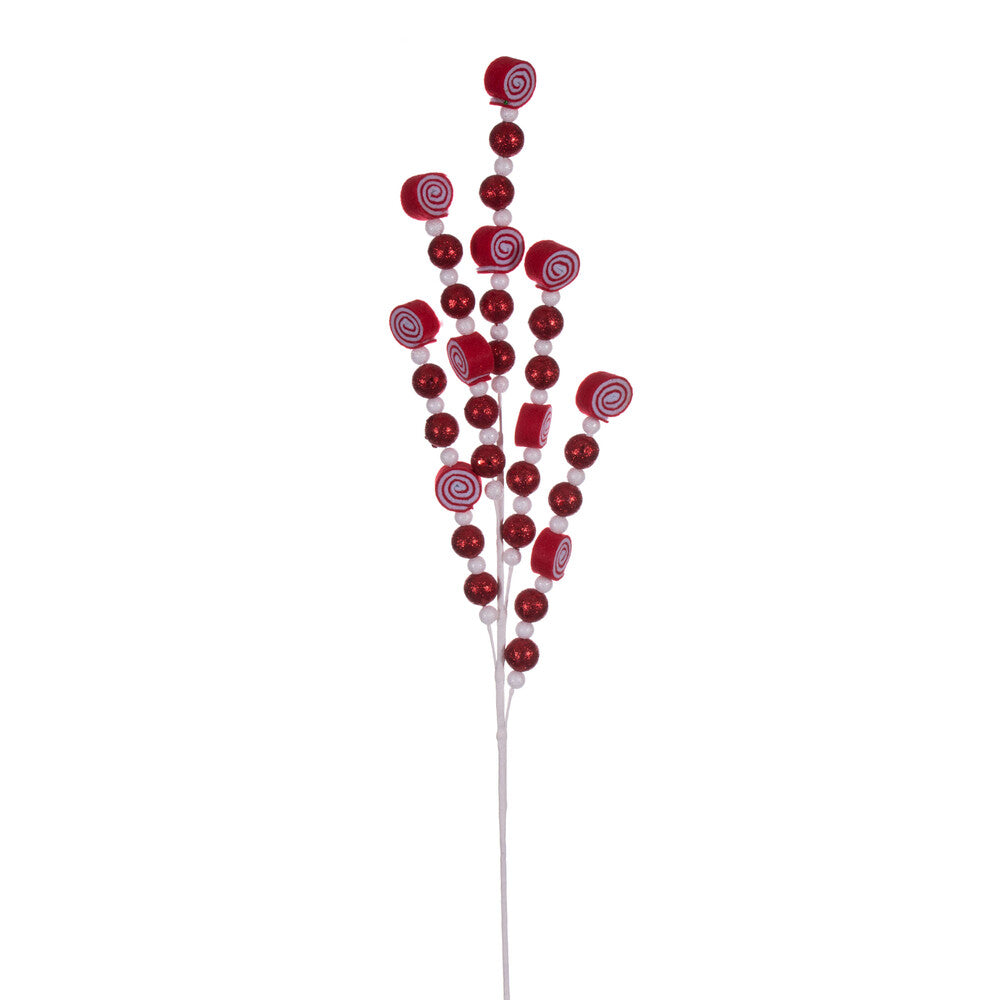 Vickerman 32" Red and White Swirl and Ball Spray 4 per bag.