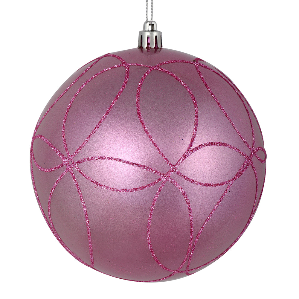 Vickerman 4.75" Pink Candy Ornament with Circle Glitter Pattern 4 per Bag