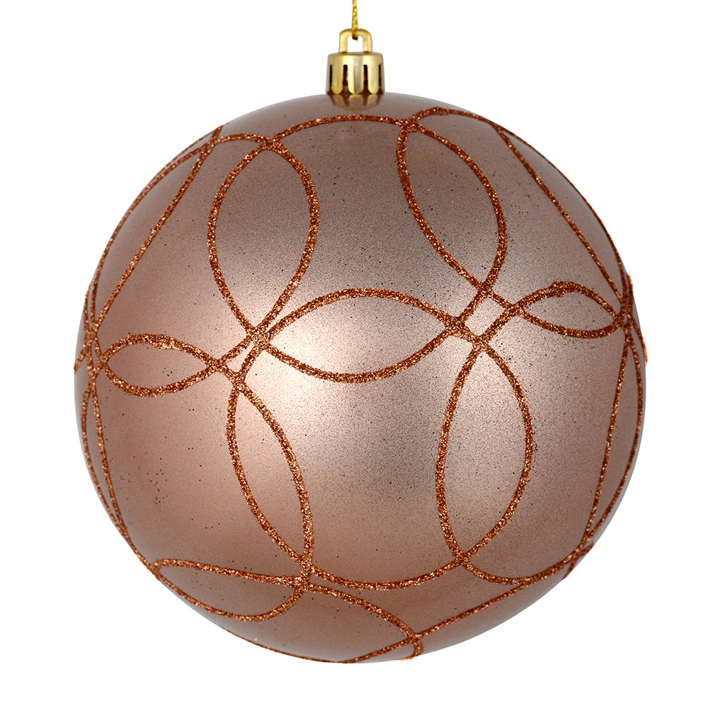 Vickerman 4.75" Rose Gold Candy Ornament with Circle Glitter Pattern 4 per Bag