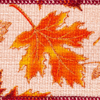 Vickerman 2.5" x 10 Yards Jute Fall Leaves Ribbon