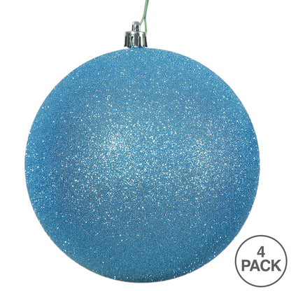 Vickerman 6" Turquoise Glitter Ball Ornament 4 per Bag