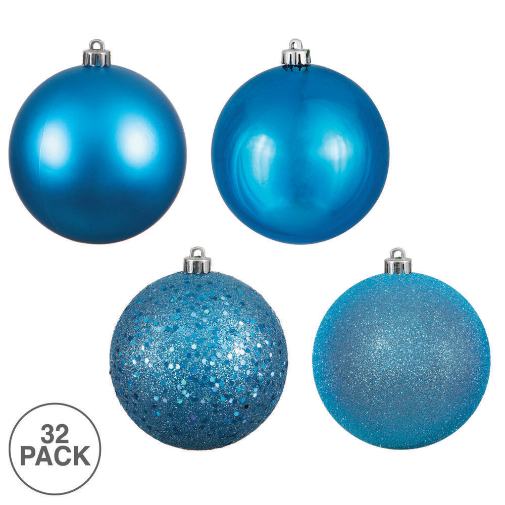 Vickerman 3" Turquoise 4-Finish Ornament Assortment 32 per Box