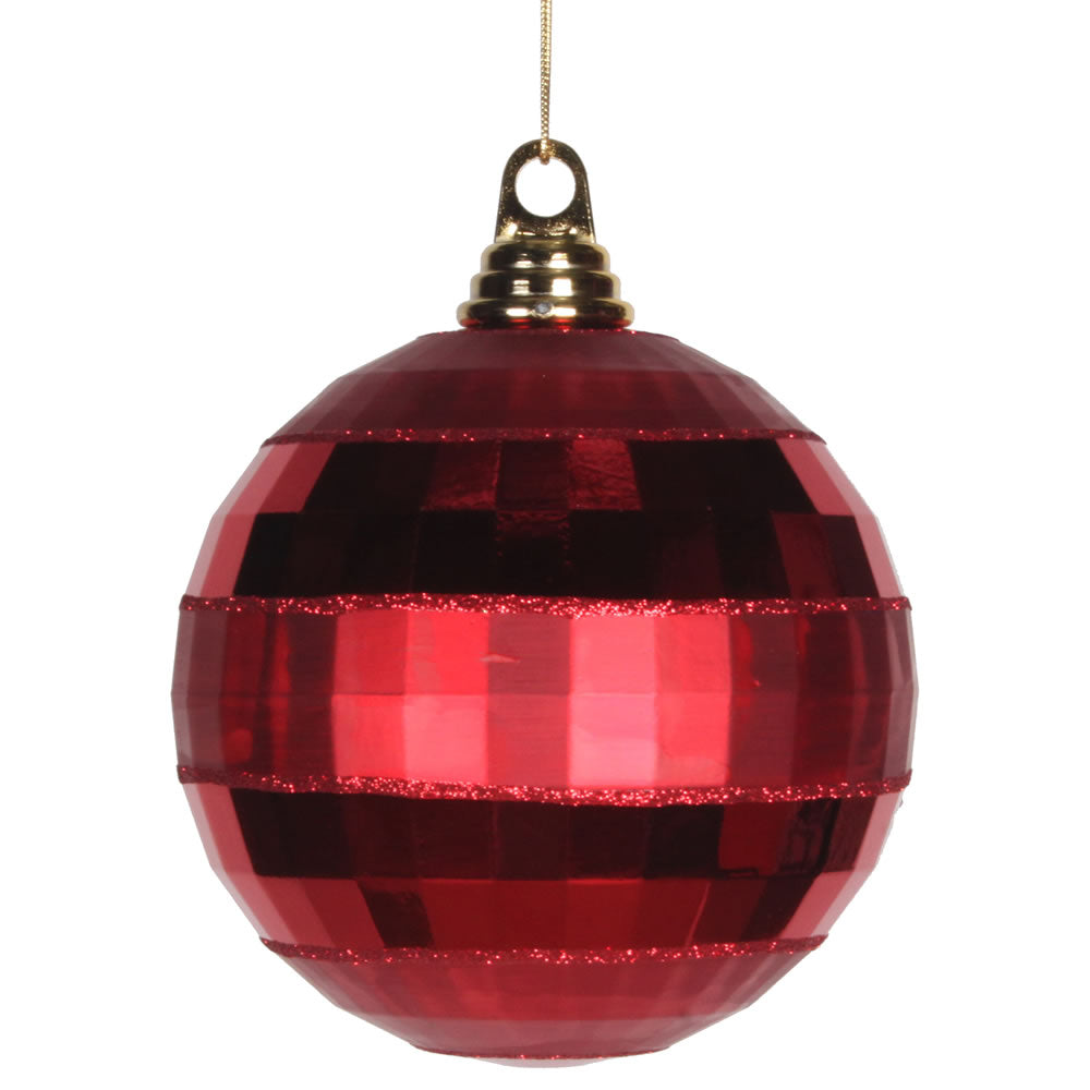 Vickerman 5.5" Red Shiny and Matte Mirror Ball Christmas Ornament with Glitter Accents