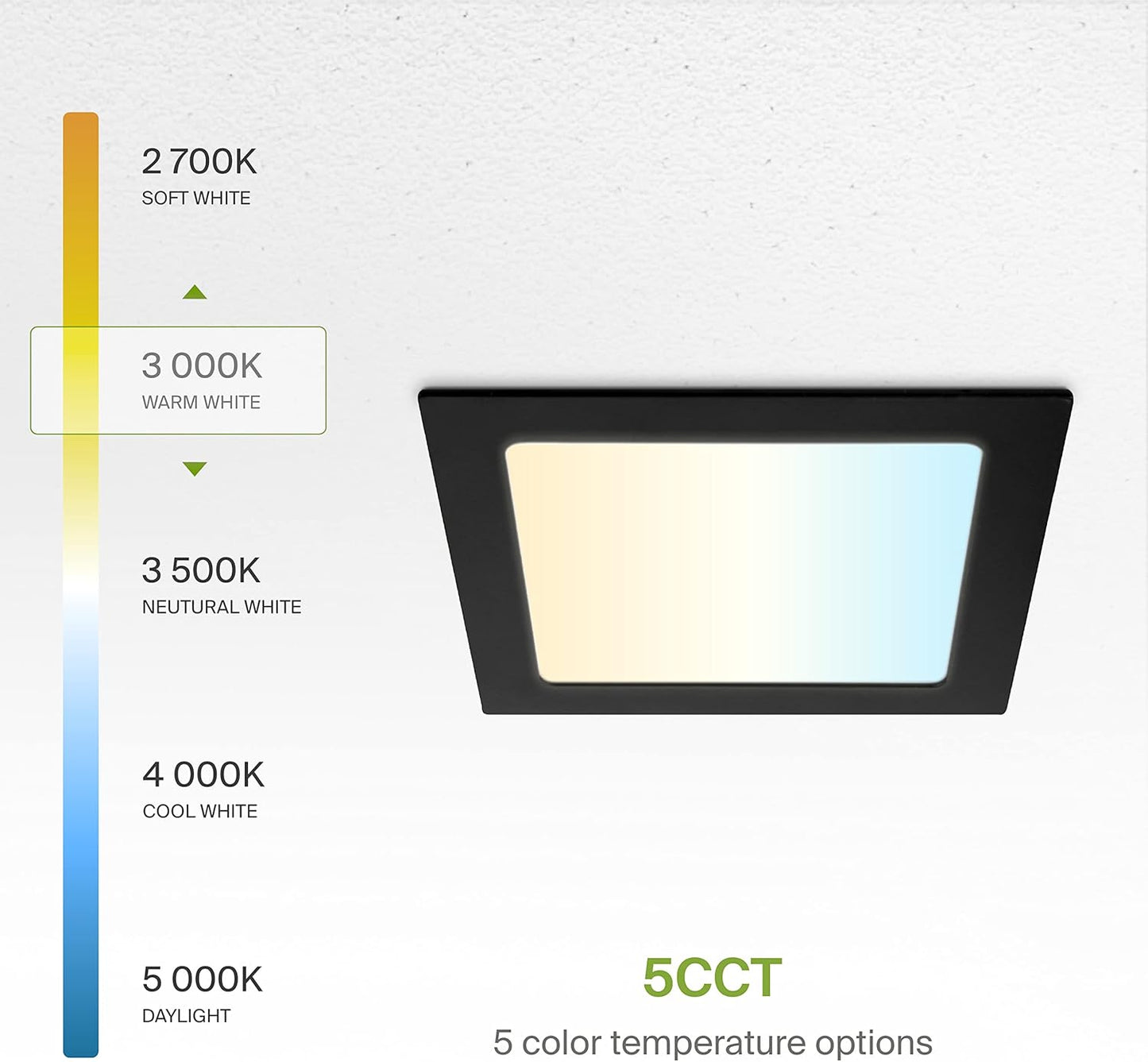 ASD Lighting LED Recessed Mini Panel Square 6inch 15W 120V Triac 2700/3000/3500/4000/5000K Black UL Energy Star 6 pack