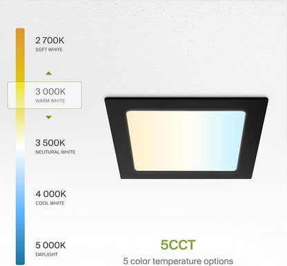 ASD Lighting LED Recessed Mini Panel Square 6inch 15W 120V Triac 2700/3000/3500/4000/5000K Black UL Energy Star 6 pack