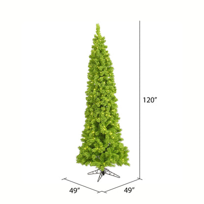 Vickerman 10' Flocked Lime Pencil Fir Artificial Christmas Tree Lime Dura-lit LED lights
