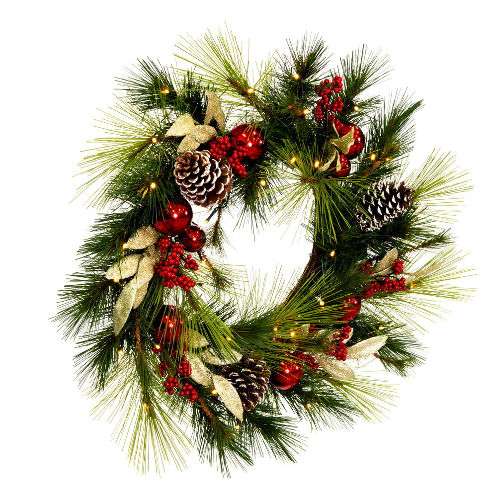 Vickerman 24" Artificial Christmas Wreath Battery Operated Warm White Lights