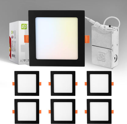 ASD Lighting LED Recessed Mini Panel Square 6inch 15W 120V Triac 2700/3000/3500/4000/5000K Black UL Energy Star 6 pack