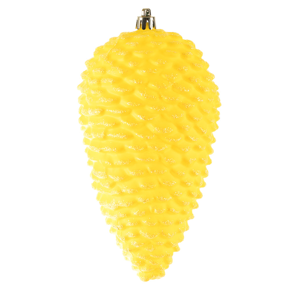 Vickerman 7" Yellow Matte Glitter Pinecone Christmas Ornament 4 per set