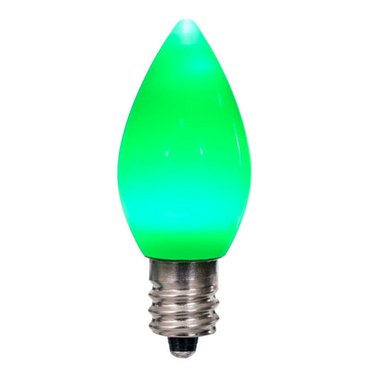 Vickerman C7 Ceramic LED Green Bulb  Nickel Base  120V .6 Watts  3 diodes 25 Bulbs per bag