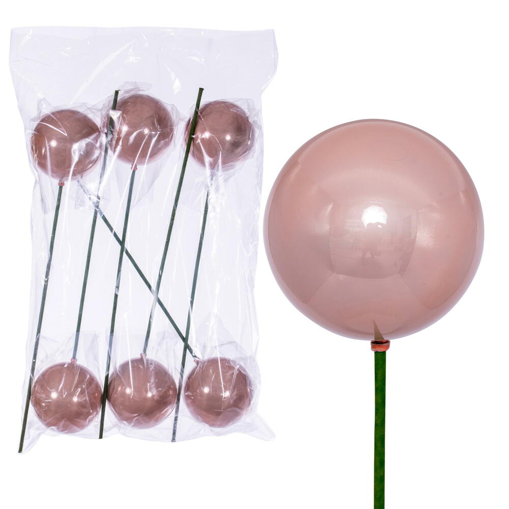 Vickerman 4" x 18" Rose Gold Pearl Ball Ornament Stick 6 per bag.