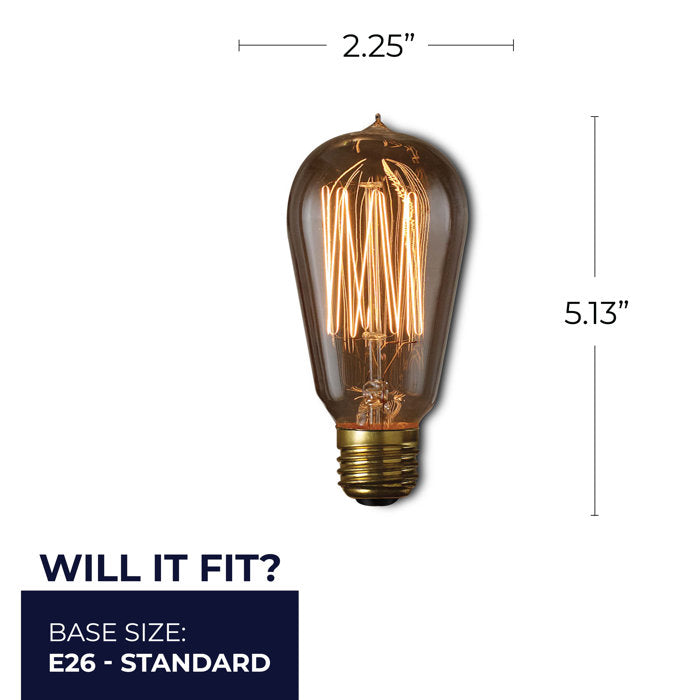 BULBRITE INCANDESCENT ST18 MEDIUM SCREW (E26) 60W DIMMABLE NOSTALGIC LIGHT BULB 2200K/AMBER 4PK (136019)