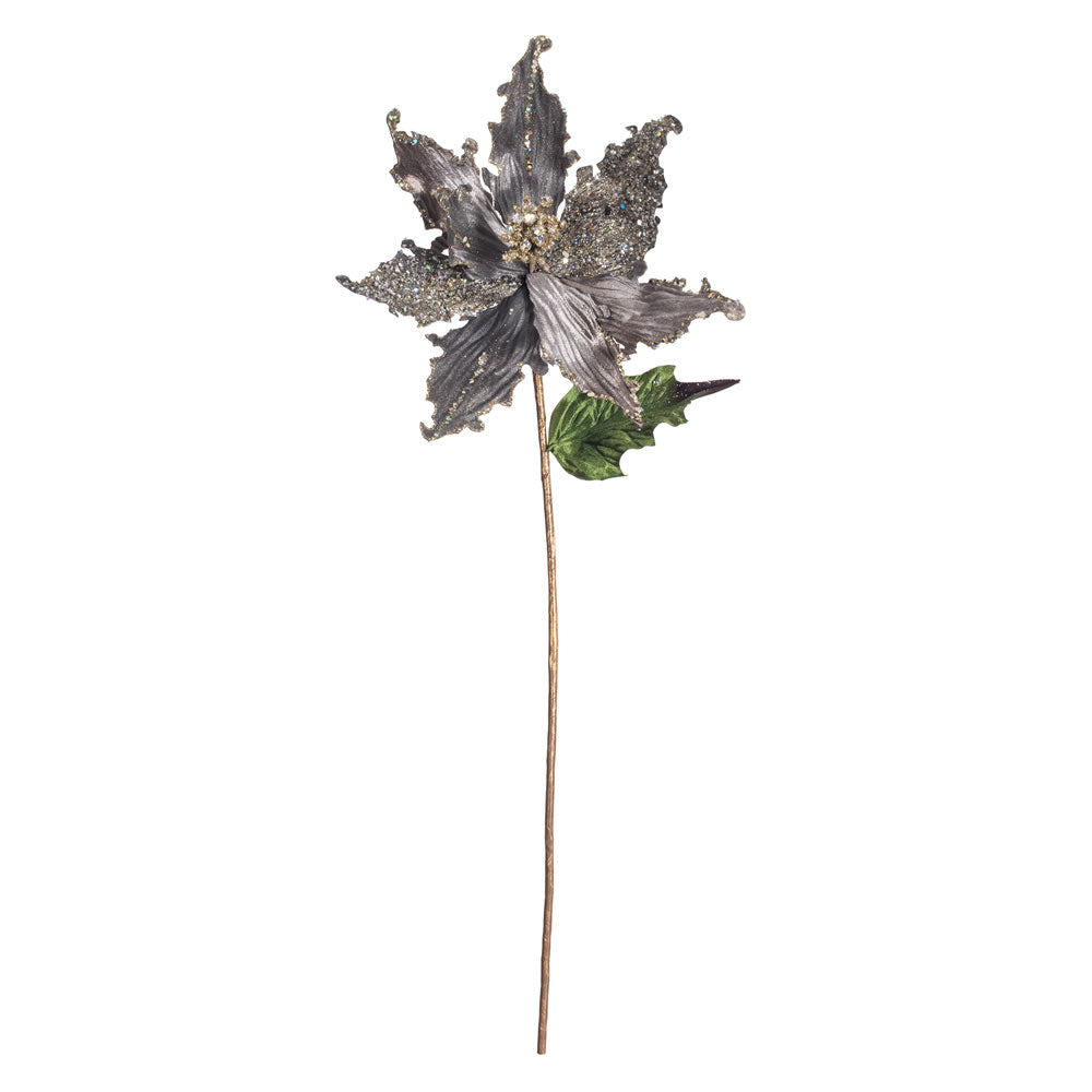 Vickerman 20" Silver Pointed Pearl Poinsettia Artificial Christmas Stem Pack of 3