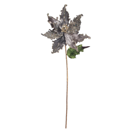 Vickerman 20" Silver Pointed Pearl Poinsettia Artificial Christmas Stem Pack of 3