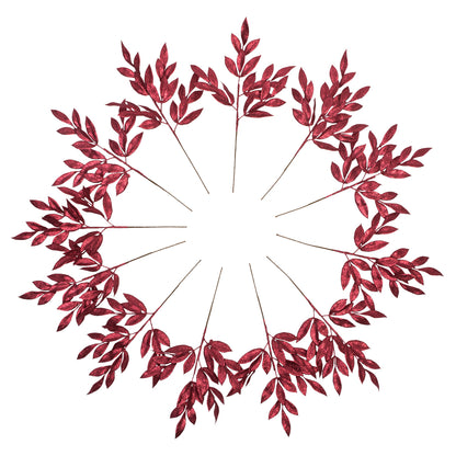 Vickerman 22" Burgundy Glitter BayLeaf Artificial Christmas Spray. Includes 12 sprays per pack.