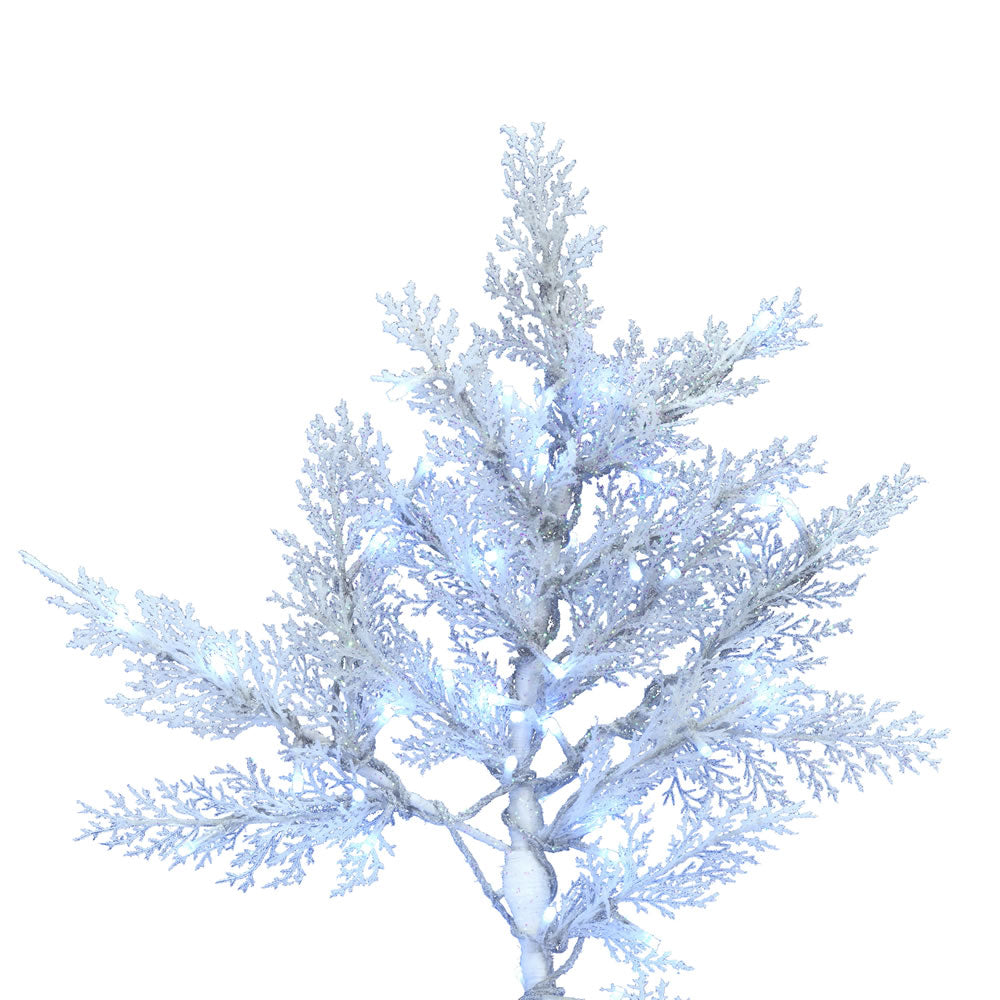 Vickerman 7.5' x 53" Flocked Cedar Pine Artificial Christmas Tree Low Voltage LED Pure White Wide Angle 3mm Twinkle Lights