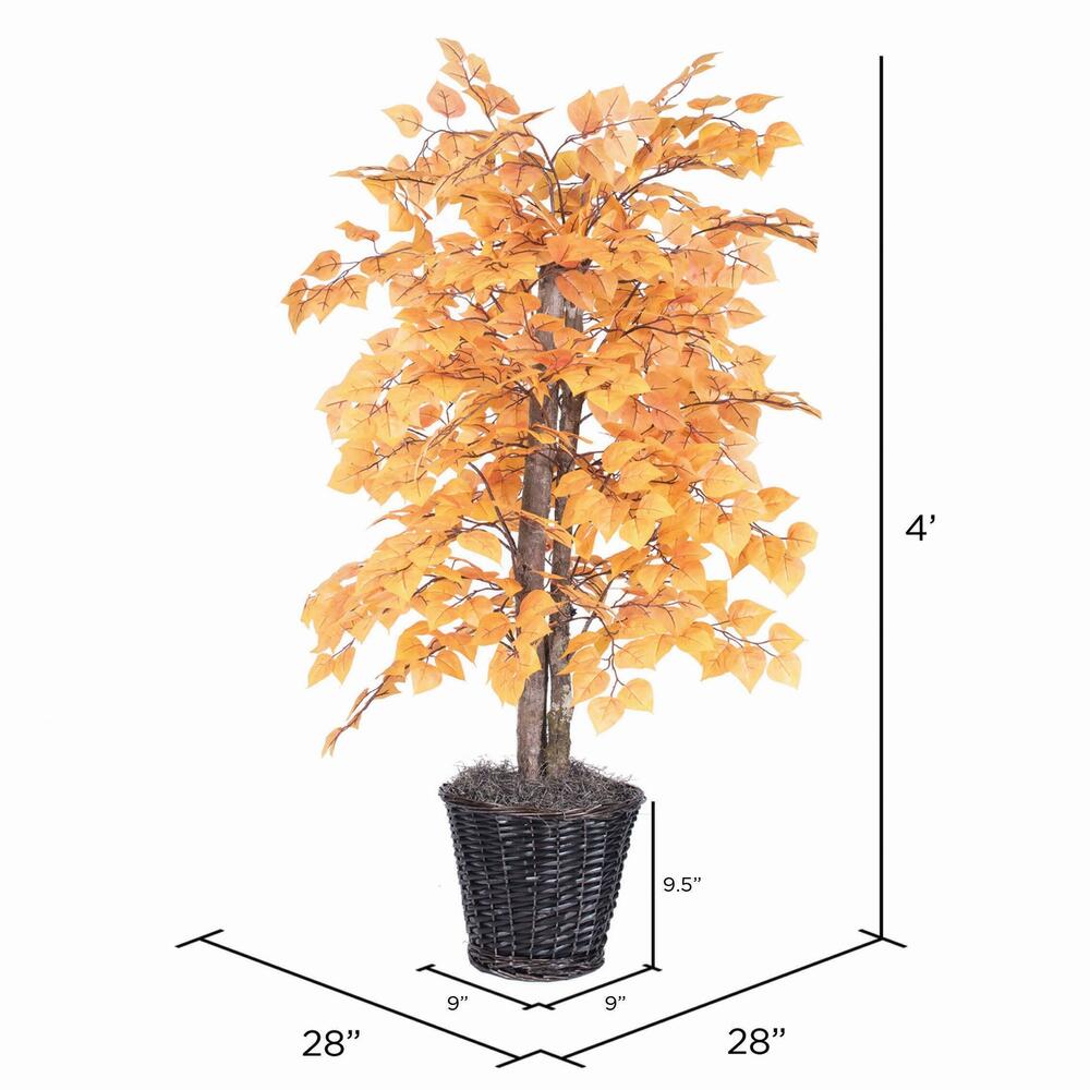 Vickerman 4' Artificial Golden Aspen Bush Rattan Basket.