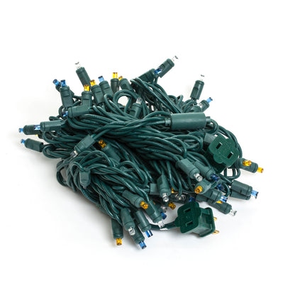 Vickerman 70 Blue-Pure White-Orange Wide Angle LED light on Green Wire 35' Light Strand.