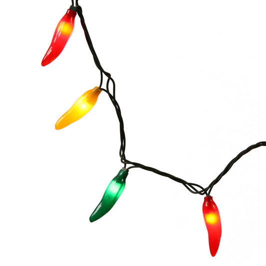 Vickerman 35 Red-Green-Yellow Mini Light Chili Pepper Set on Green Wire