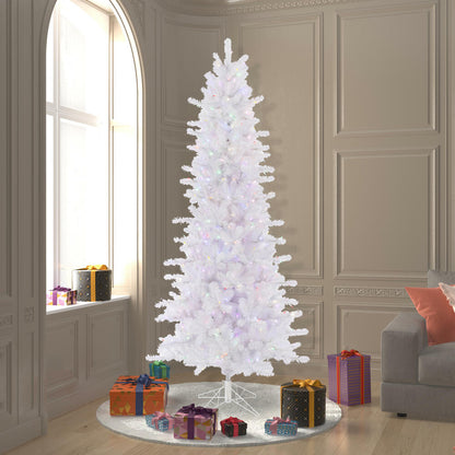 Vickerman 7.5' Crystal White Pine Slim Artificial Christmas Tree Multi-Colored LED Lights