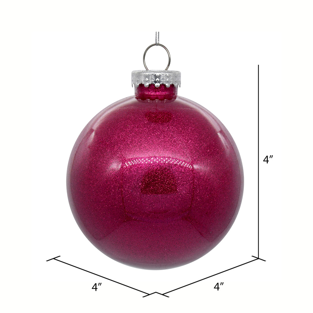 Vickerman 4" Clear Ball Christmas Ornament with Fuchsia Glitter Interior 6 Pieces per bag