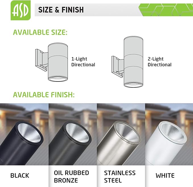 ASD Lighting LED Round Outdoor Wall Cylinder Up and Down 18W 5000K Stainless Steel cETLus