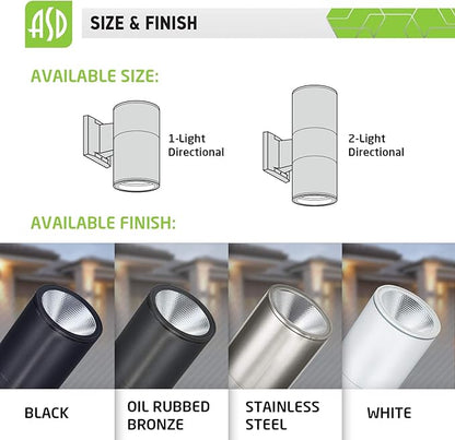 ASD Lighting LED Round Outdoor Wall Cylinder Up and Down 18W 5000K Stainless Steel cETLus