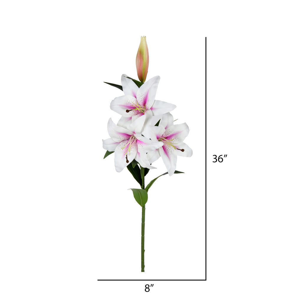 Vickerman 36'' Artificial White and Pink Real Touch Lily Spray. Includes 2 sprays per pack.