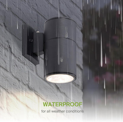 ASD Lighting BULB Round Outdoor Wall Cylinder with Photocell, Up or Downlight Fixture, 120V, 60W Max, 7.88", 50°, Black Finish, 2Pack