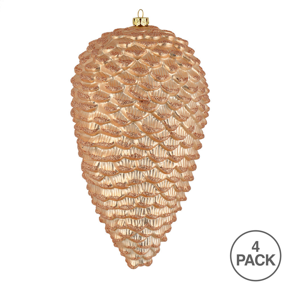 Vickerman 7" Café Latte Matte Glitter Pinecone Christmas Ornament 4 per set