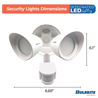 Bulbrite 773702 Motion Sensor / Dusk-To-Dawn Wired Outdoor 2-Head LED Security Flood Light, White