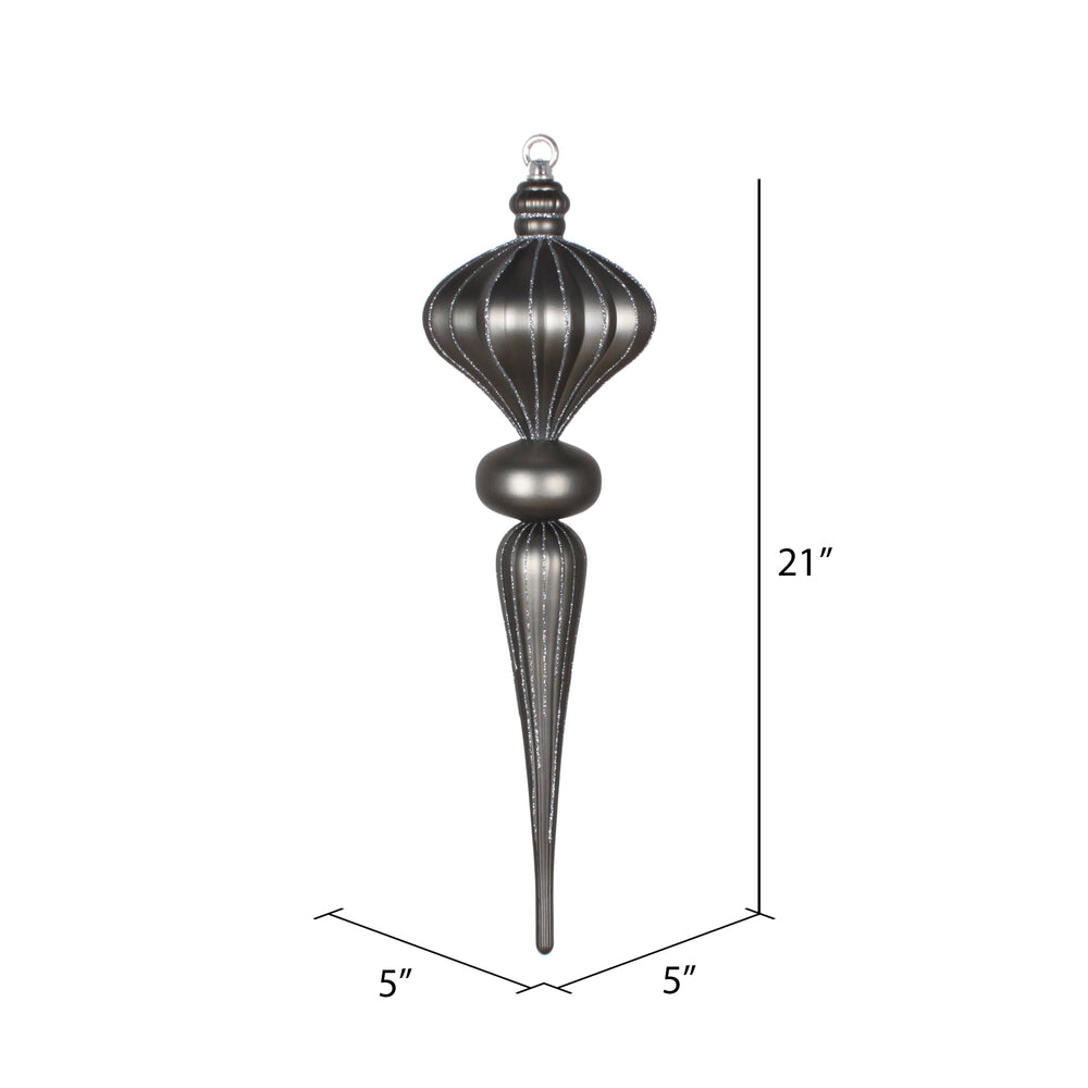 Vickerman 21" Pewter Matte Finial Ornament with Glitter Accents