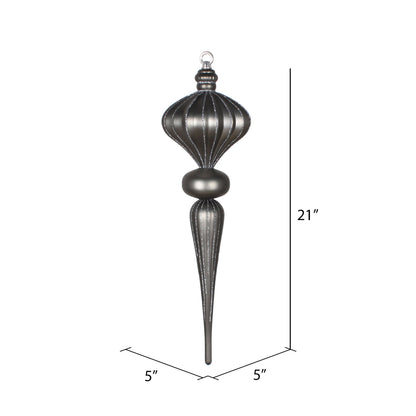 Vickerman 21" Pewter Matte Finial Ornament with Glitter Accents