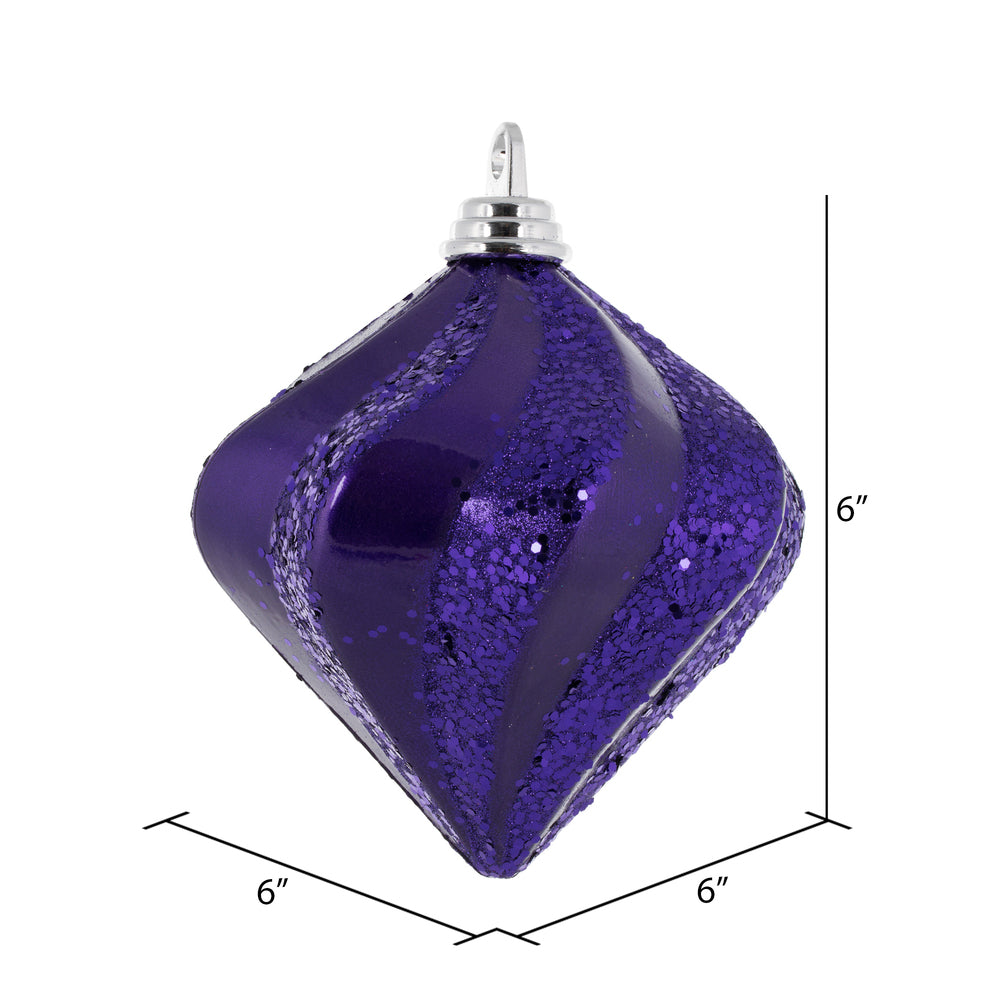 Vickerman 6'' Plum Candy/Glitter Swirl Diamond Christmas Ornament
