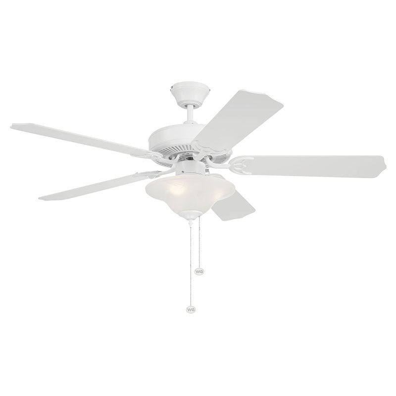 Westgate 52In 5-Blade Ceiling Fan And Light 3X7W A15 Pull Ch. White And White Blades, Commercial Indoor Lighting, 7W*3, 600 Lumens*3, 3000K, White And White Blades Finish No