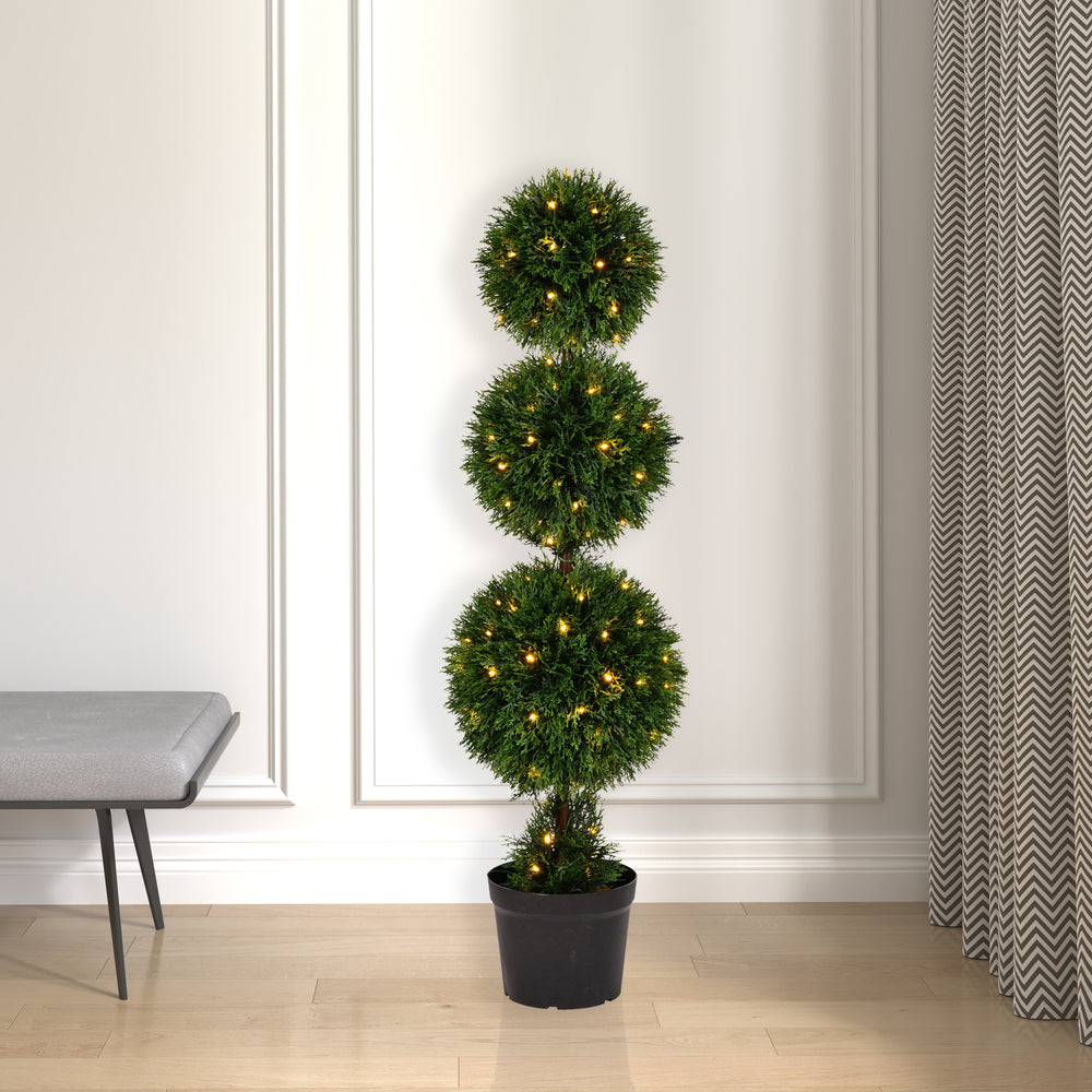 Vickerman 4' Artificial Triple Ball Green Cedar Topiary.