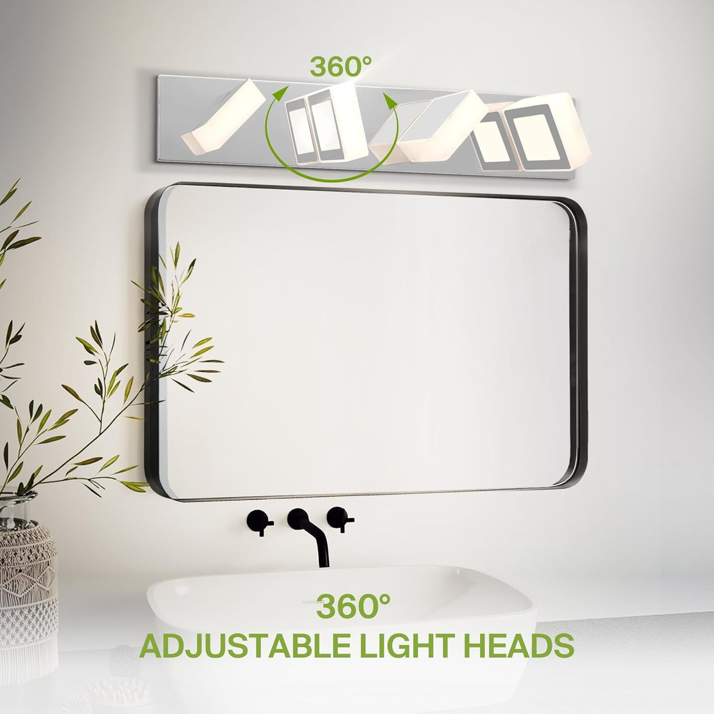 ASD Lighting LED Vanity 4-light 23W 120V with rotatable heads CCT Selectable 2700/3000/4000/5000/6000K Dimmable Chrome ETL