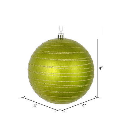 Vickerman 4" Lime Candy Finish Ball Ornament with Glitter Lines 4 per Bag
