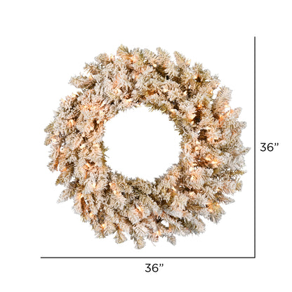 Vickerman 36" Frosted Gold Artificial Christmas Wreath Clear Dura-lit Incandescent Lights